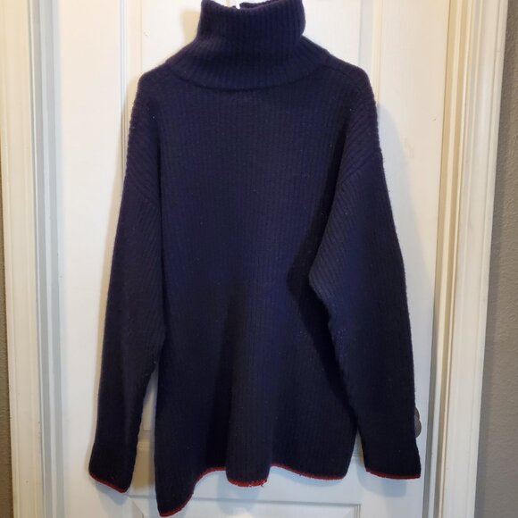 L.O.G.G. Navy Shetland Wool Quarter Zip Sweater | Vintage 90s Y2K | Men's XL - Picture 4 of 10
